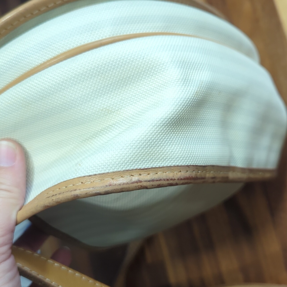 Vintage Fendi crossbody cream and grey striped purse with tan leather ac… - Picture 8 of 17